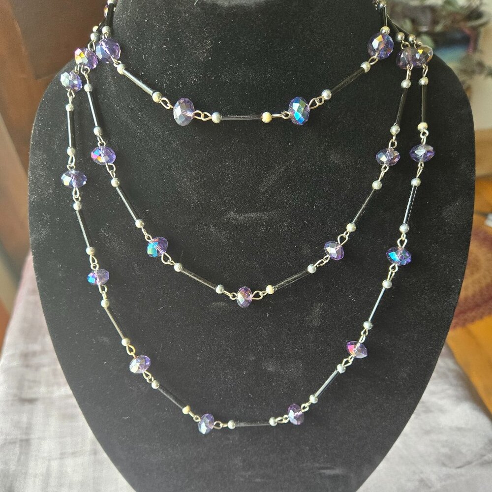 No Clasp Black and Silver Color Costume Jewelry Necklace with Cut Beads